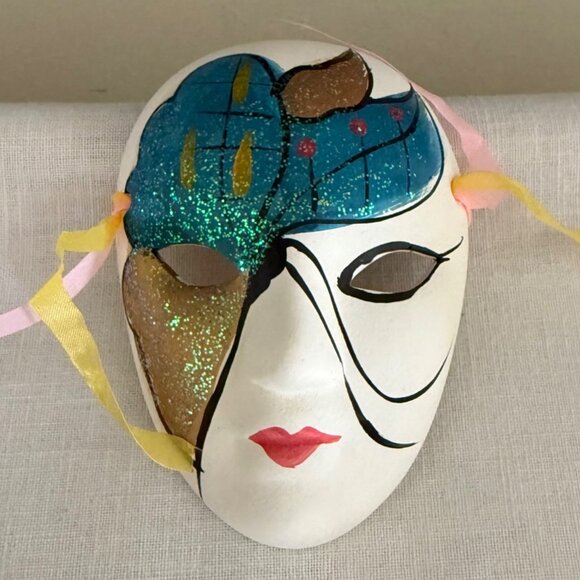 Handcrafted Venetian Style Decorative Mask Wall Art Glitter Mardi Gras Theatre - Picture 3 of 4